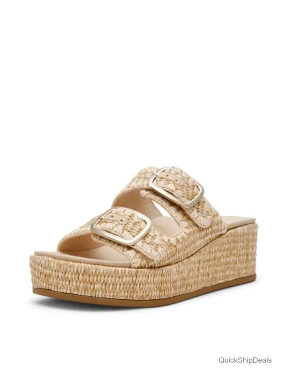 Woven Espadrille Sandals with Double Buckle Straps Wedge Heel